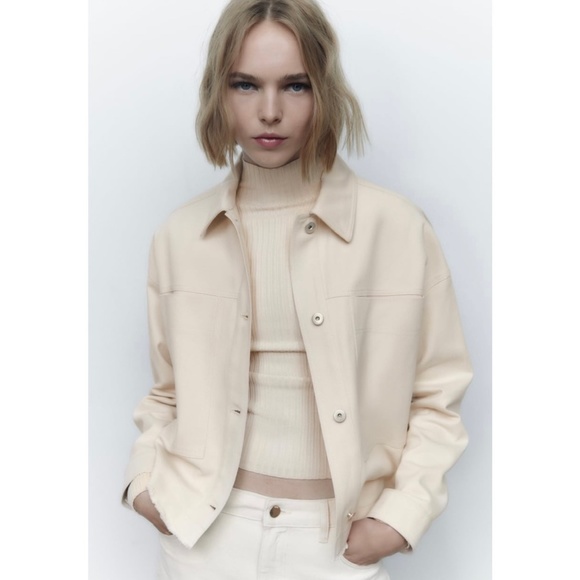 Zara Jackets & Blazers - Zara Cotton Cropped Overshirt Size S, Ecru